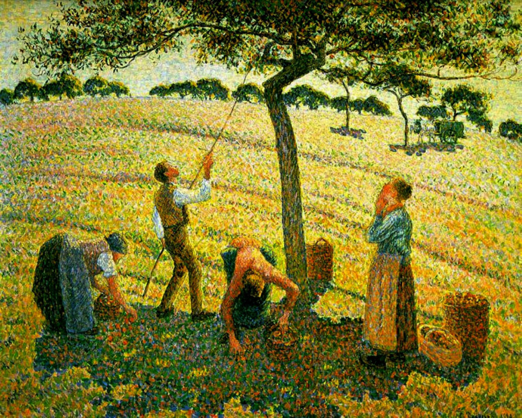 Apple Picking at Eragny sur Epte (1888) - Camille Pissarro Tablo
