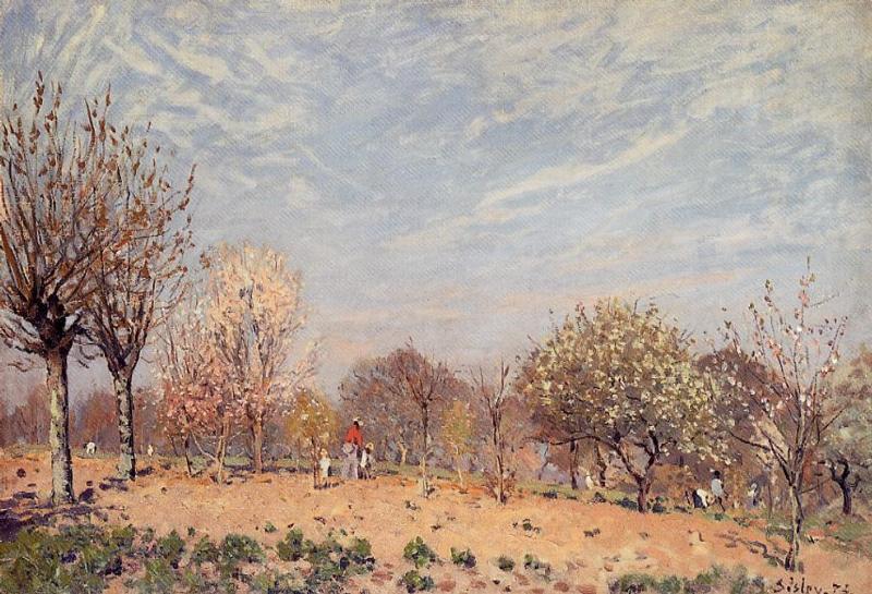 Apple Trees in Flower, Spring Morning (Pommiers en Fleurs Louveciennes) (1873) - Alfred Sisley Tablo