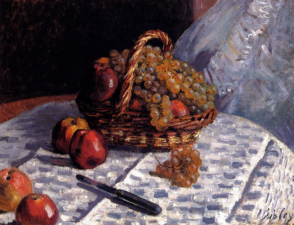 Apples and Grapes in a Basket (1876) - Alfred Sisley Tablo