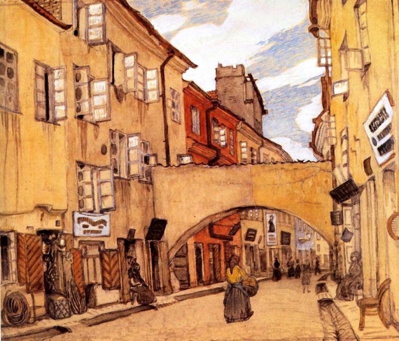 Arch on the street Yatkovaya (1906) - Mstislav Dobuzhinsky Tablo