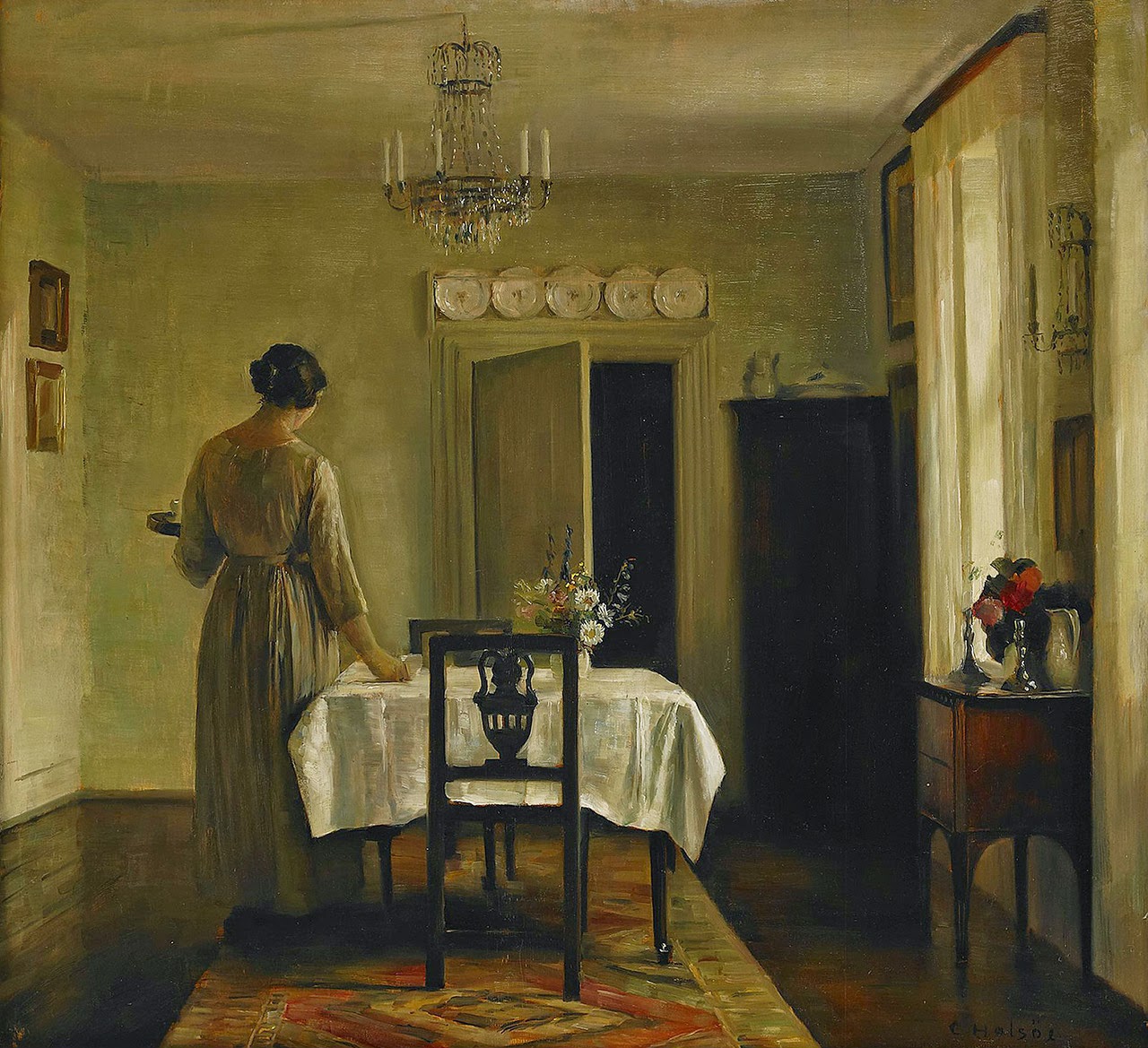Artist's Wife Setting the Table - Carl Holsøe Tablo