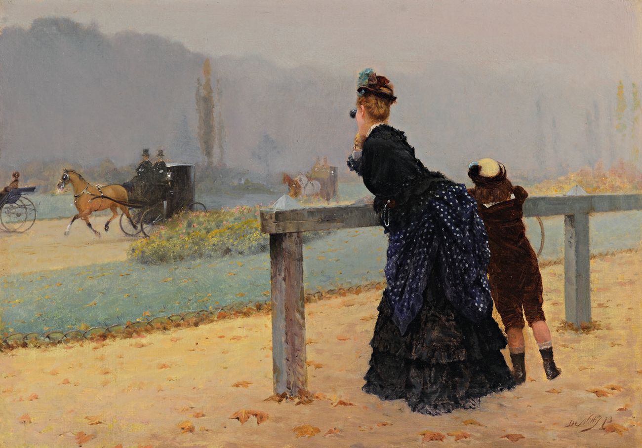 At the Bois de Boulogne, Paris (1873) - Giuseppe De Nittis Tablo