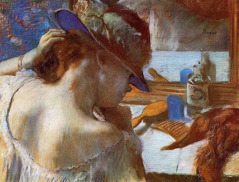 At the Mirror (1885) - Edgar Degas Tablo