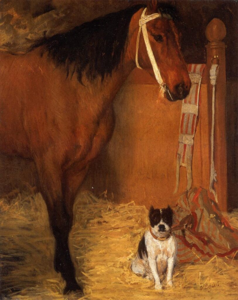 At the Stables, Horse and Dog (1861) - Edgar Degas Tablo