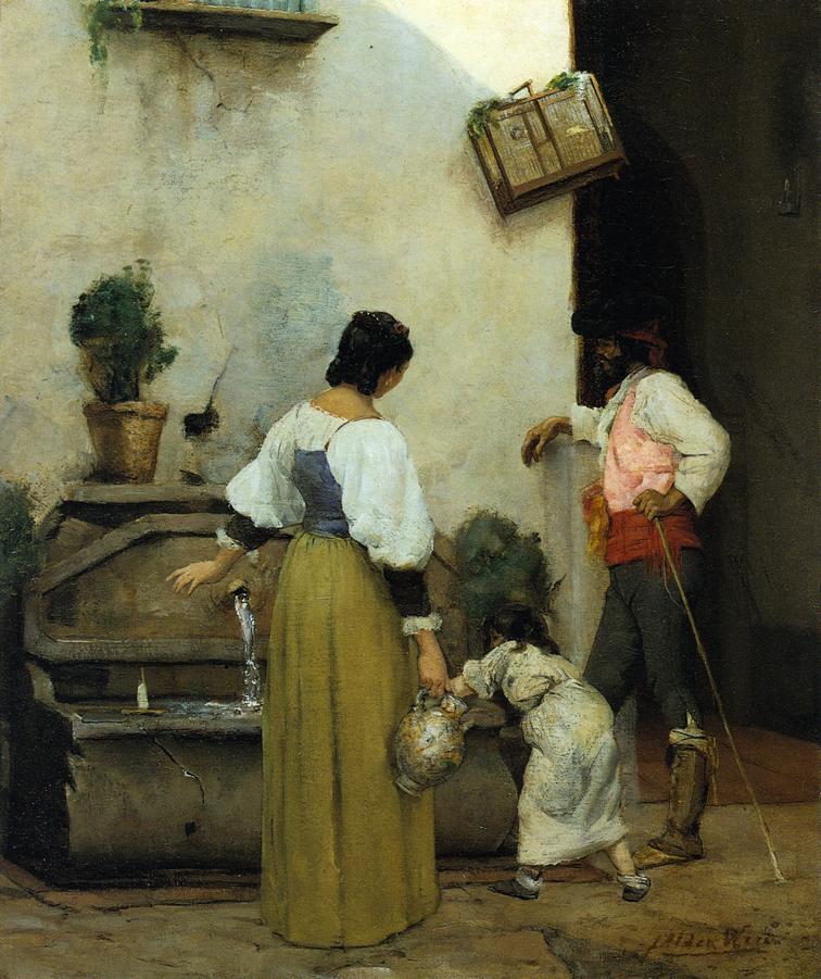 At the Water Trough (1876) - Julian Alden Weir Tablo