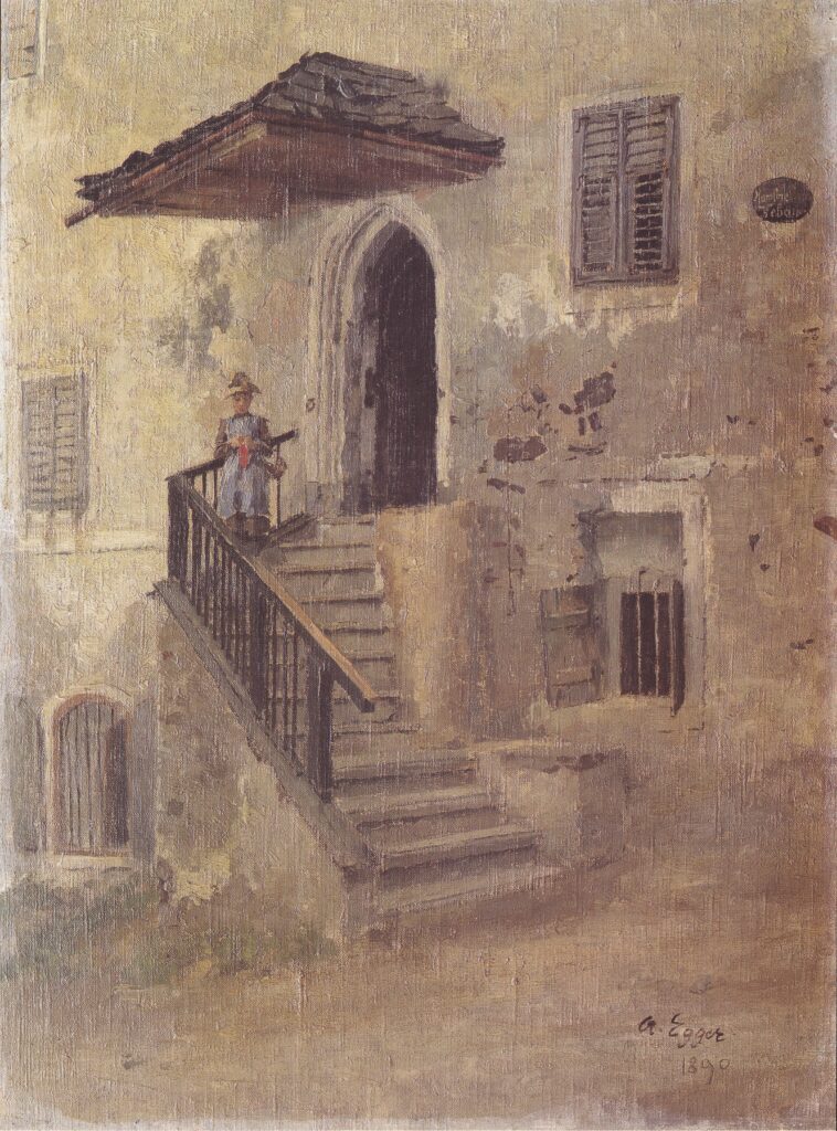 Auf Der Treppe (1890) - Albin Egger-Lienz Tablo