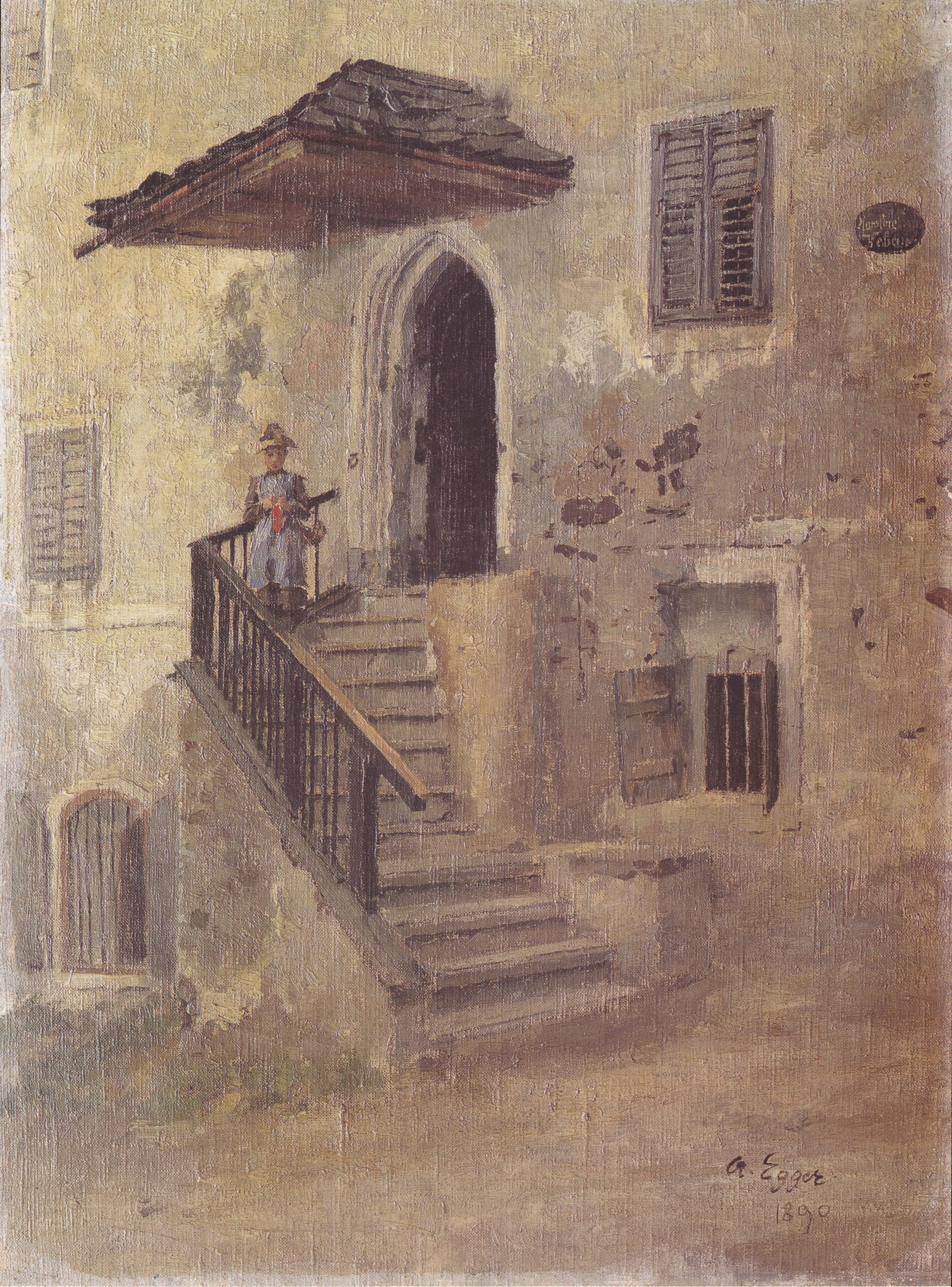 Auf Der Treppe (1890) - Albin Egger-Lienz Tablo