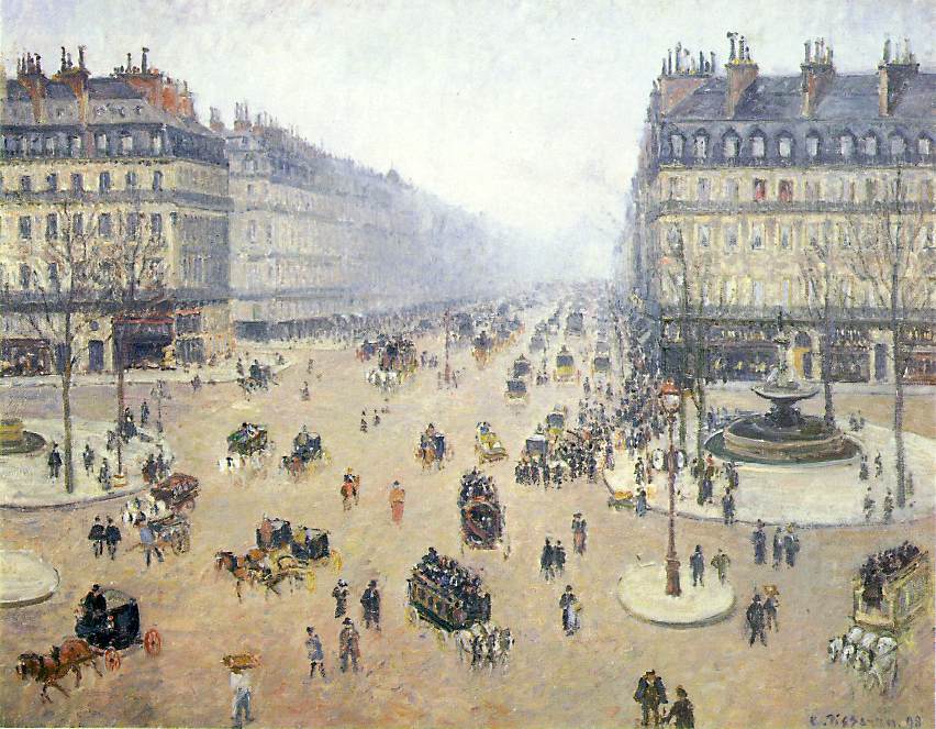 Avenue de l'Opera, Place du Theatre Francais. Misty (1898) - Camille Pissarro Tablo