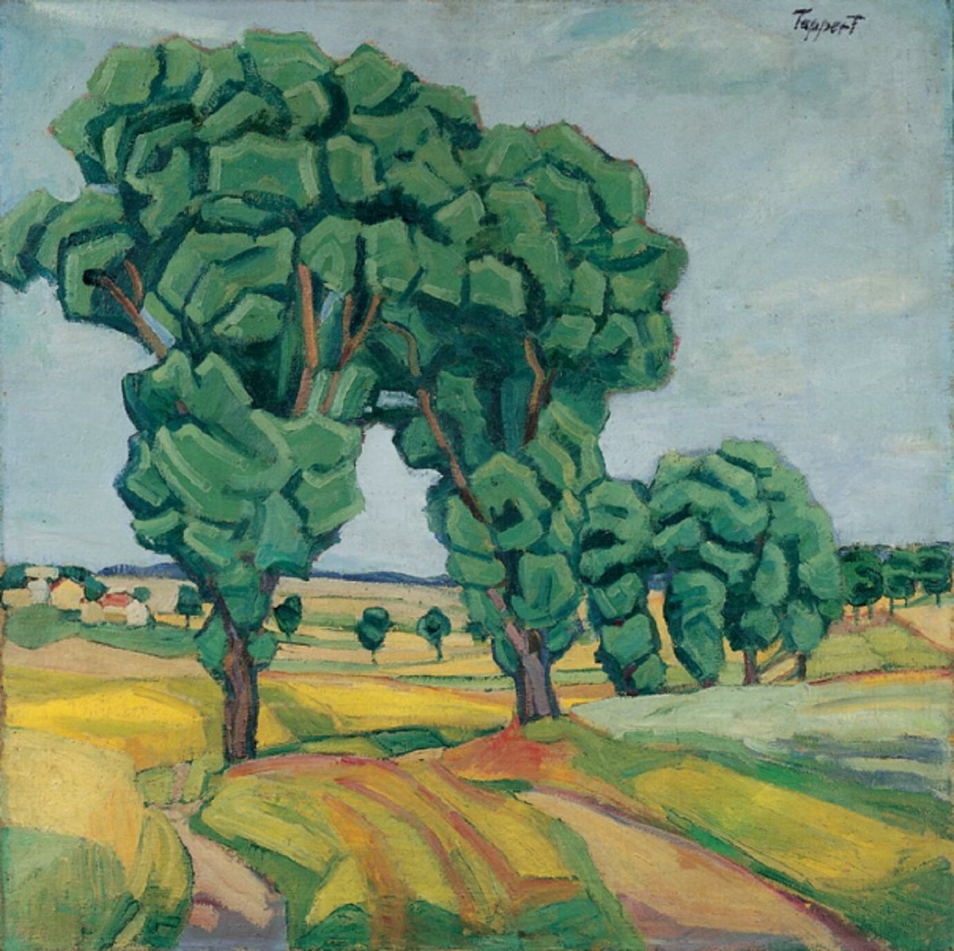 Bäume in Hügeliger Landschaft (1918) - Georg Tappert Tablo