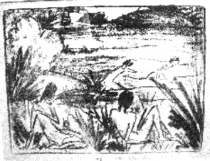 Badeszene Mit Vier Figuren, Haus Und Boot, Lithografie (1919) - Otto Mueller Tablo