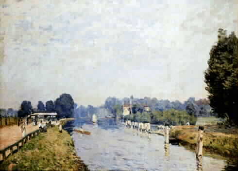 Banks of rivers (the Thames Hampton Court, first week of October) (1874) - Alfred Sisley Tablo