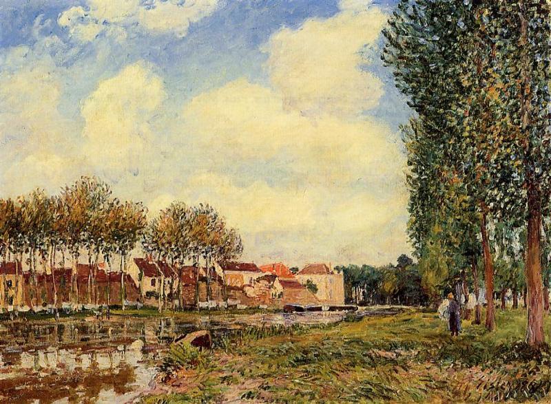 Banks of the Loing at Moret, Morning (1888) - Alfred Sisley Tablo