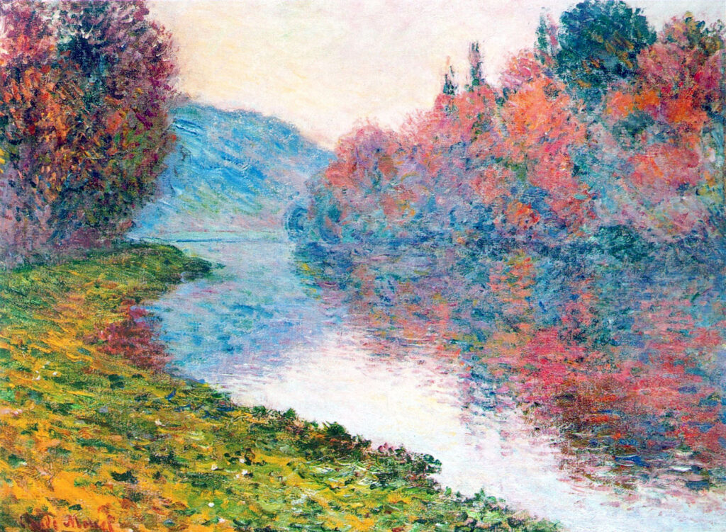 Banks of the Seine at Jenfosse Clear Weather (1884) – Claude Monet Tablo