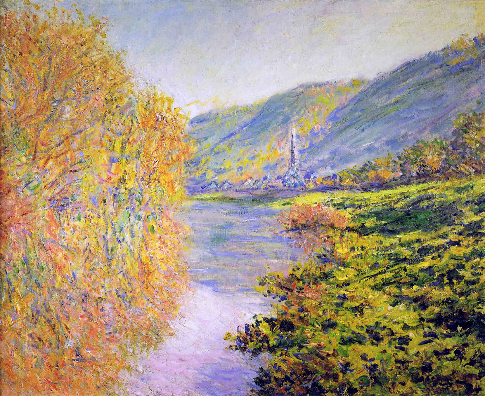 Banks of the Seine at Jeufosse, Autumn (1884) - Claude Monet Tablo
