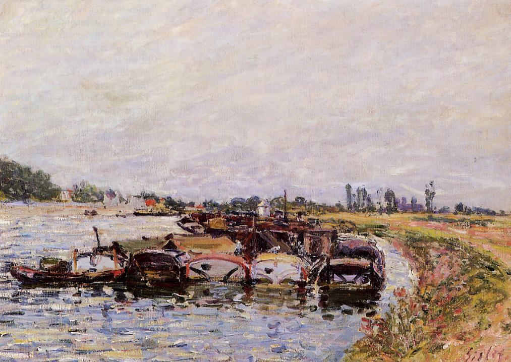 Barge Garage at Saint Mammes (1885) - Alfred Sisley Tablo