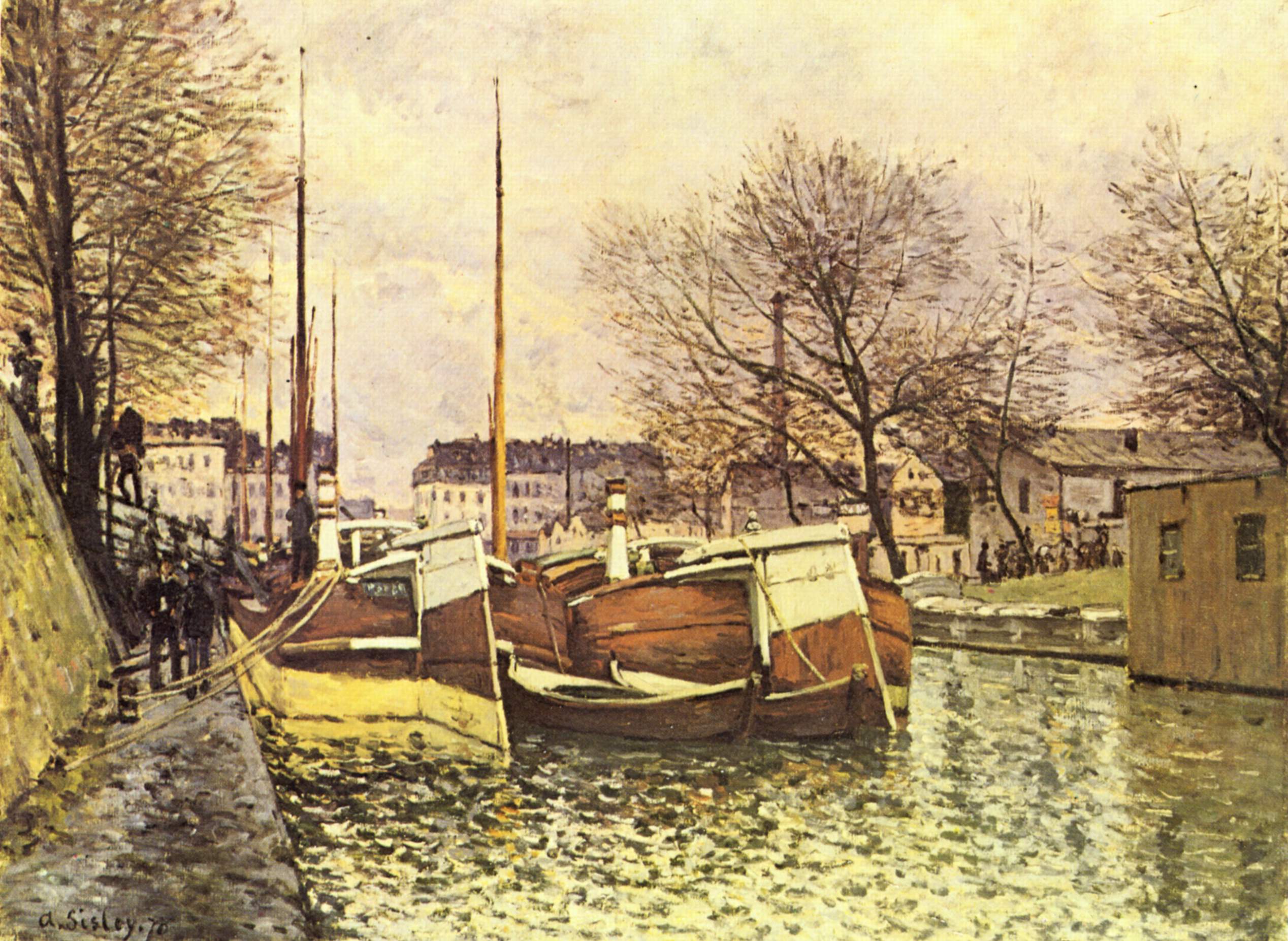 Barges on the Canal Saint Martin in Paris (1870) - Alfred Sisley Tablo