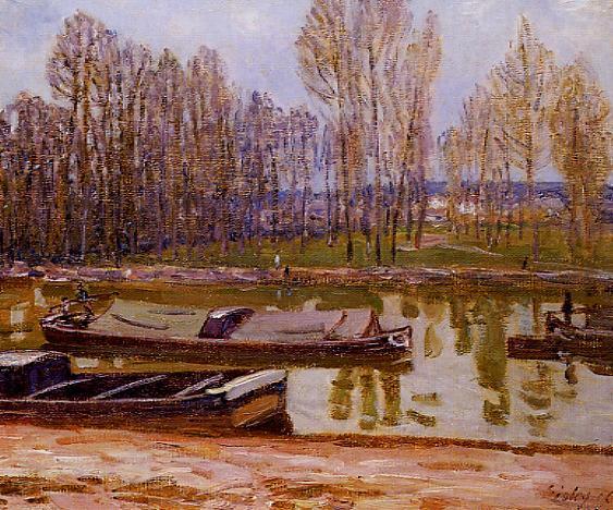 Barges on the Loing Canal, Spring (1896) - Alfred Sisley Tablo