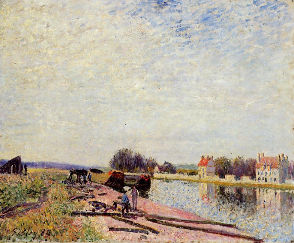 Barges on the Loing, Saint Mammes (1884) - Alfred Sisley Tablo