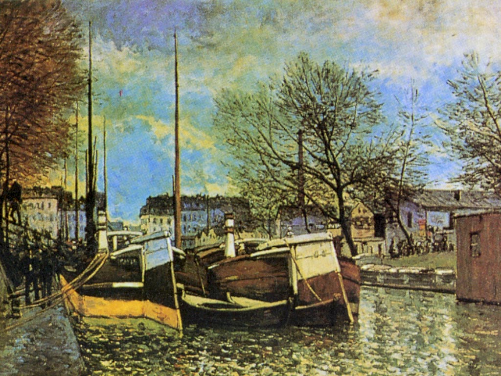 Barges on the Saint Martin Canal (1872) - Alfred Sisley Tablo