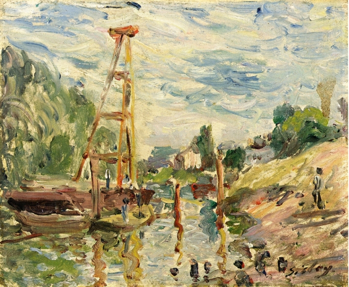 Bateau de Charge sur le Loing (1880) - Alfred Sisley Tablo