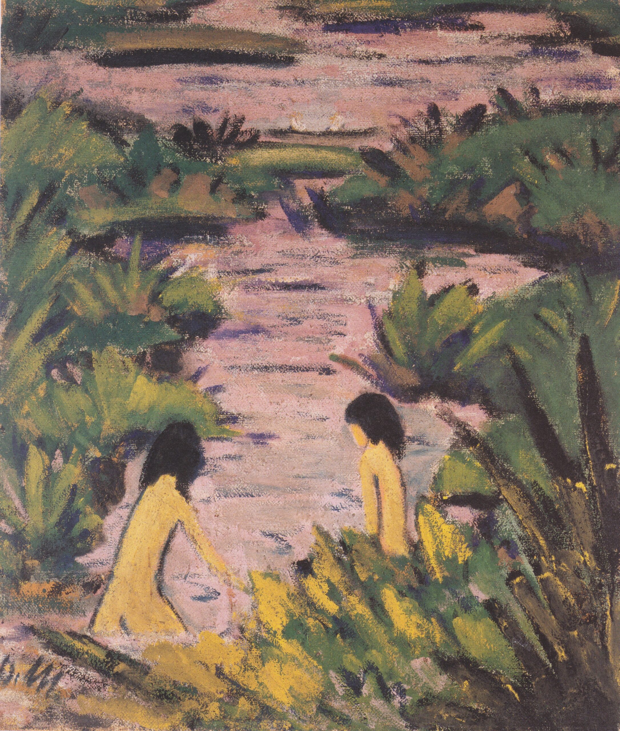 Bathers in Reeds (1924) - Otto Mueller Tablo