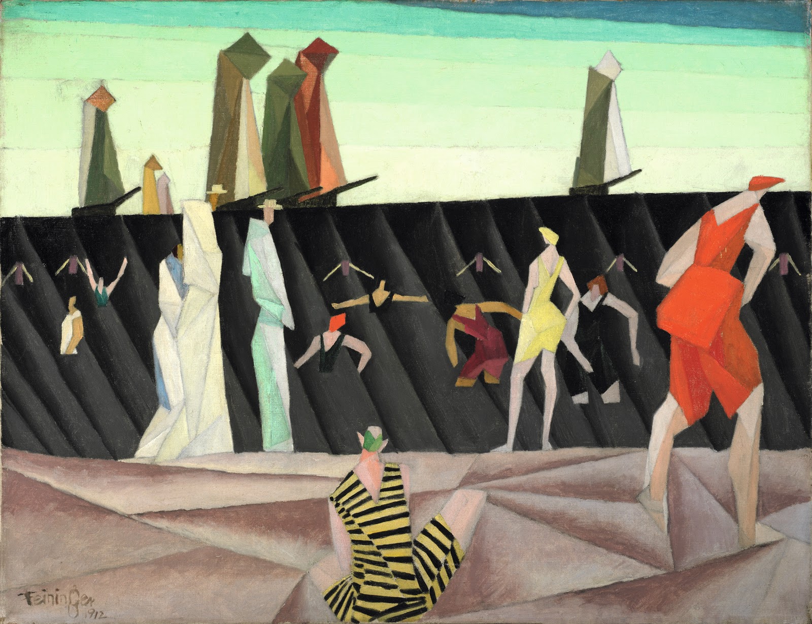 Bathers on the Beach I (1912-1912) - Lyonel Feininger Tablo