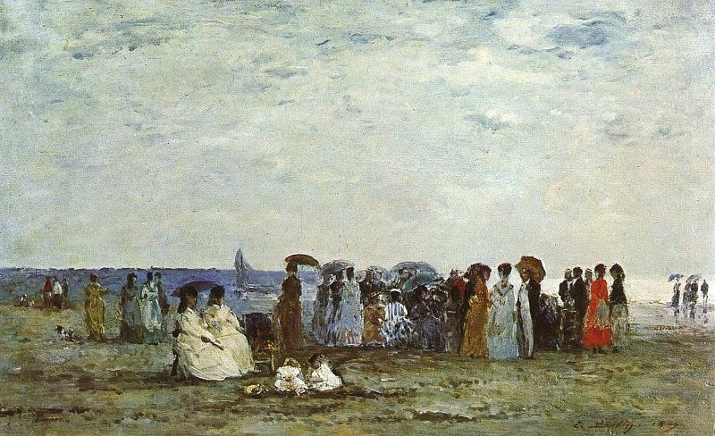Bathers on the Beach at Trouville (1869) - Eugène Boudin Tablo