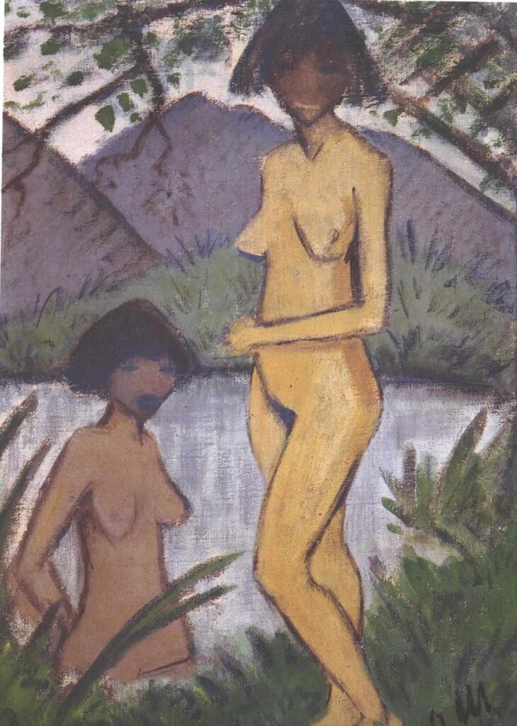 Bathing Girls Under Trees - Otto Mueller Tablo