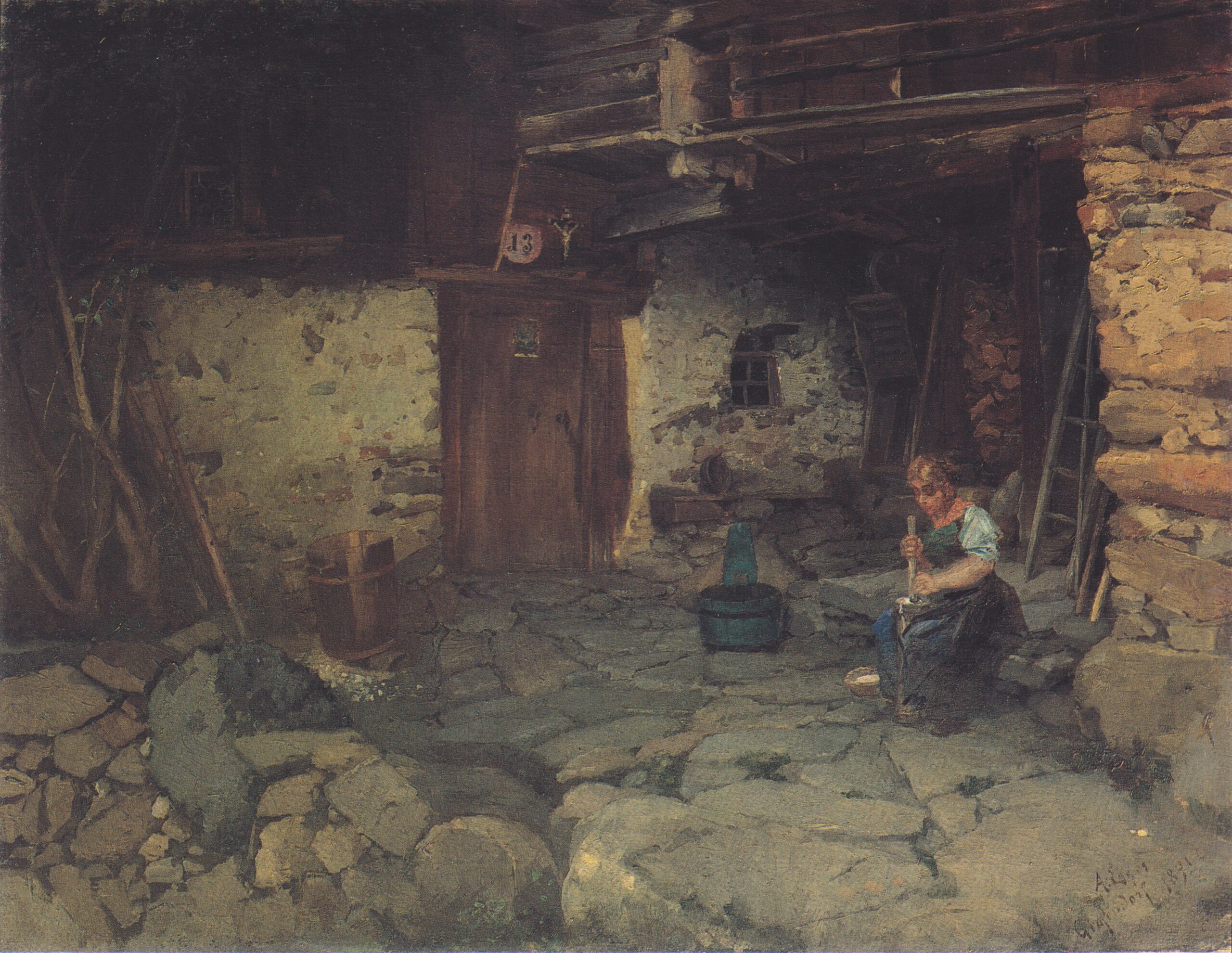 Bauernhof in Grafendorf (1890) - Albin Egger-Lienz Tablo