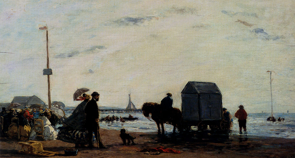 Beach Scene, Trouville (1863) - Eugène Boudin Tablo