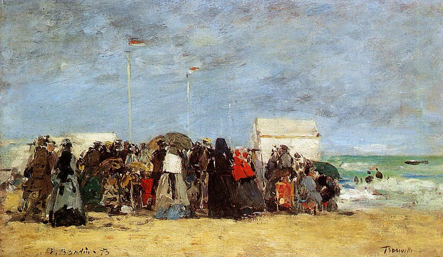 Beach Scene, Trouville (1864) - Eugène Boudin Tablo
