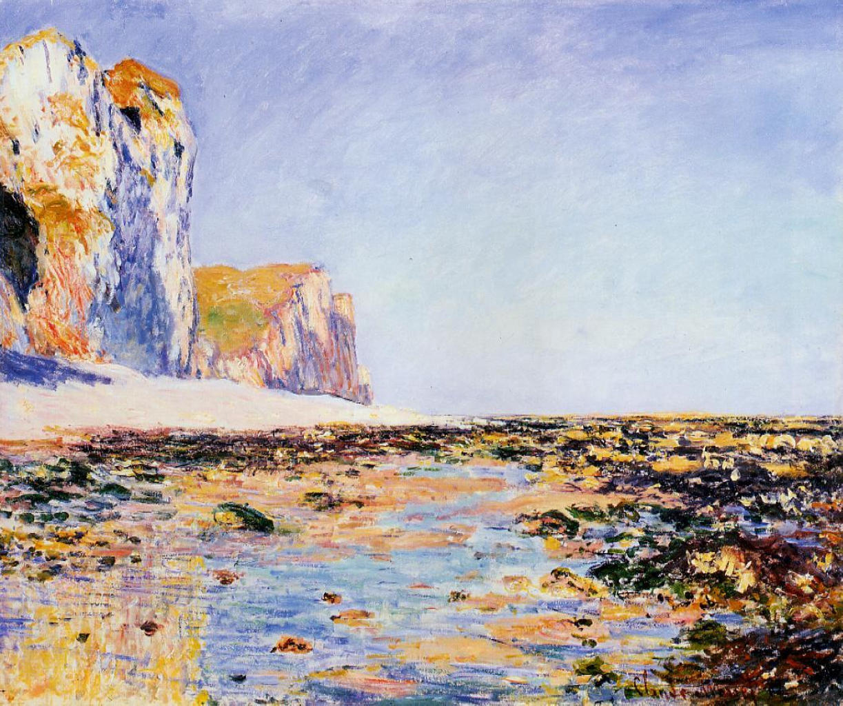 Beach and Cliffs at Pourville, Morning Effect (1882) - Claude Monet Tablo