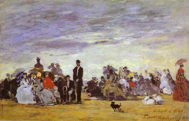 Beach at Trouville (1864) - Eugène Boudin Tablo