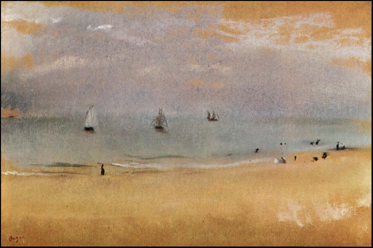 Beach with Sailing Boats (1869) - Edgar Degas Tablo