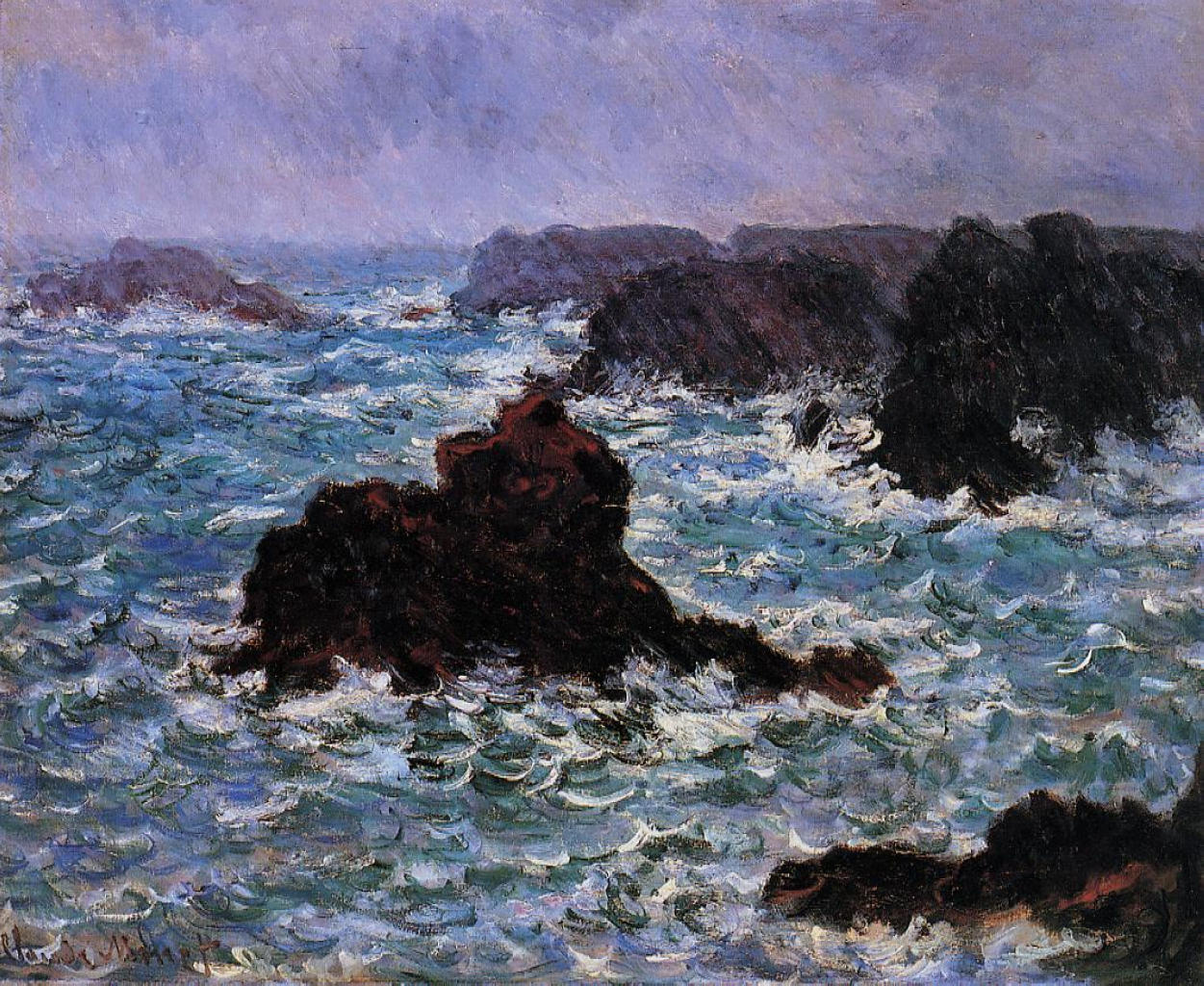 Belle Ile, Rain Effect (1886) - Claude Monet Tablo