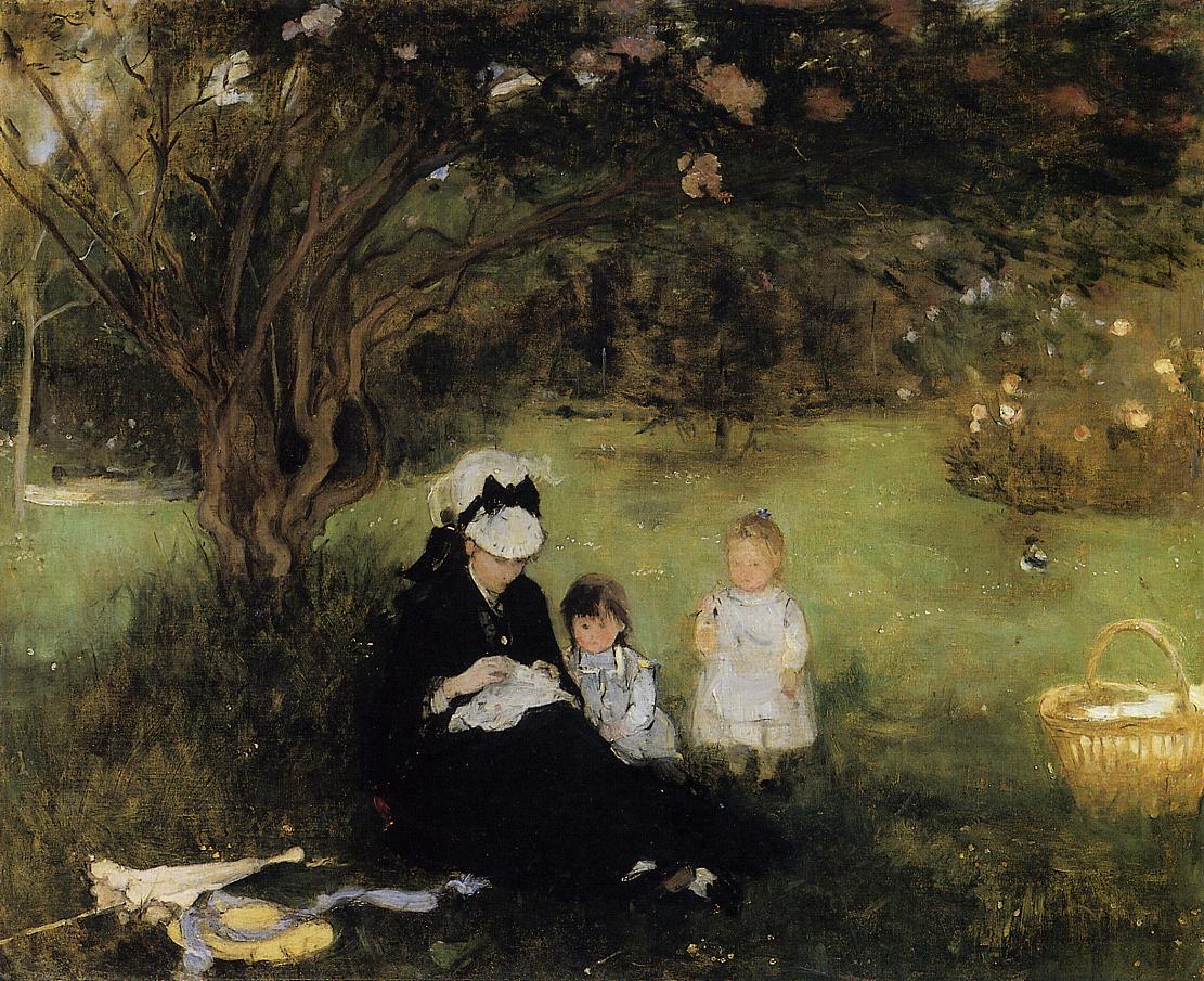 Beneath the Lilac at Maurecourt (1874) - Berthe Morisot Tablo