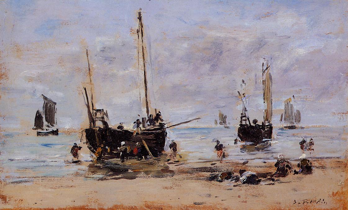 Berck, Fishermen at Low Tide - Eugène Boudin Tablo