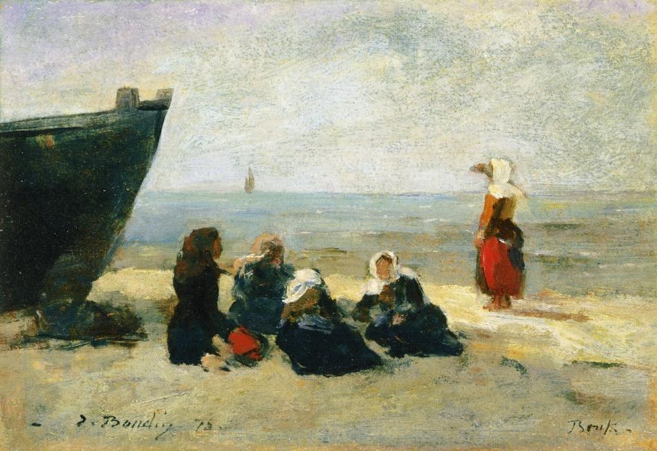 Berck, Fisherwomen on the Beach - Eugène Boudin Tablo