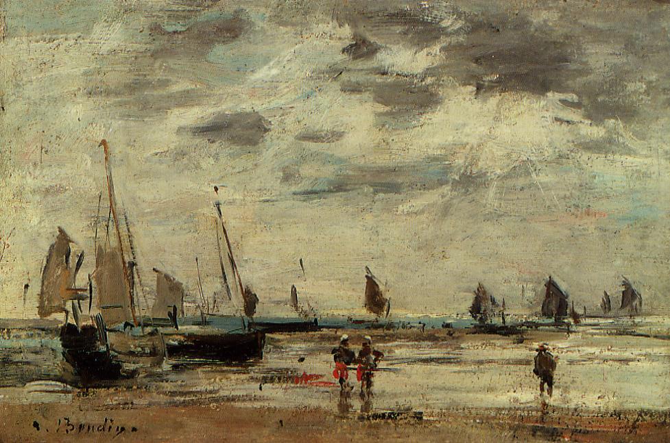Berck, Jetty and Sailing Boats at Low Tide - Eugène Boudin Tablo