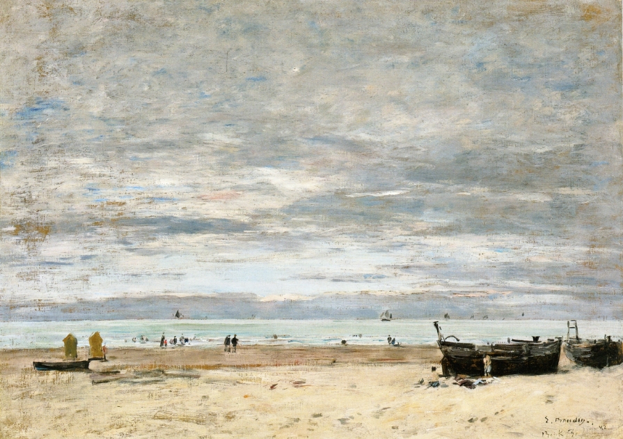 Berck, The Beach at Low Tide (1882) - Eugène Boudin Tablo