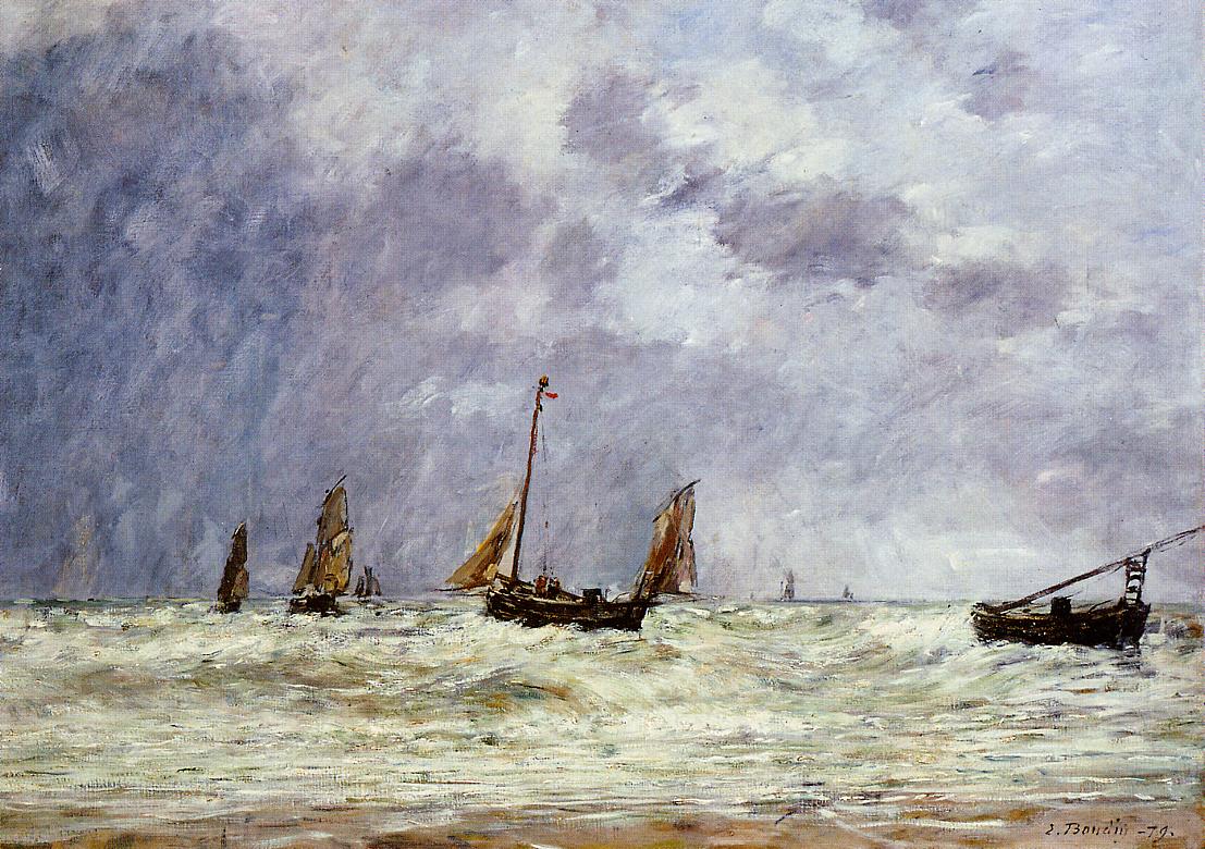 Berck, the Departure of the Boats - Eugène Boudin Tablo