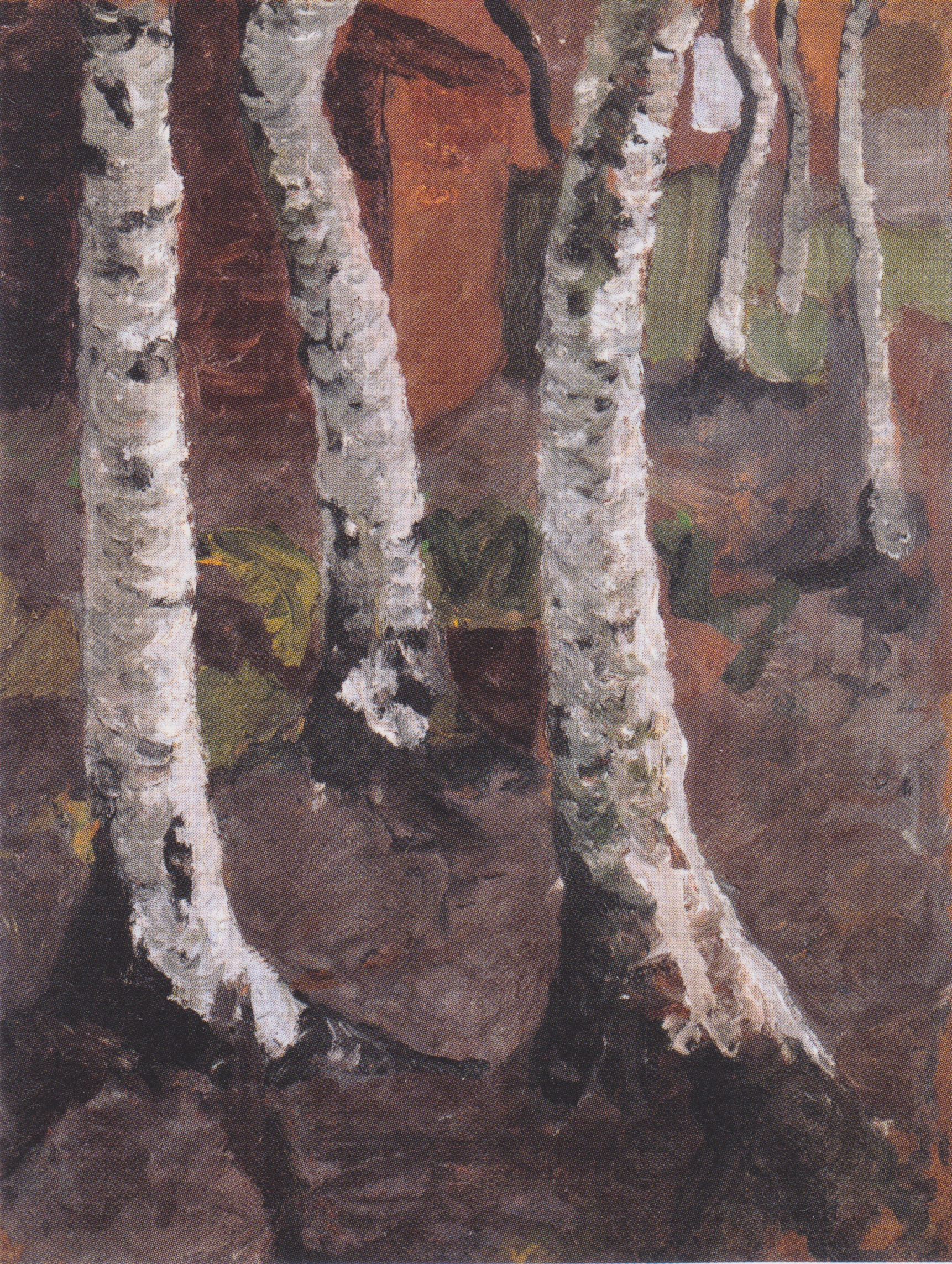 Birch trunks in front of red farmstead (1901) - Paula Modersohn-Becker Tablo