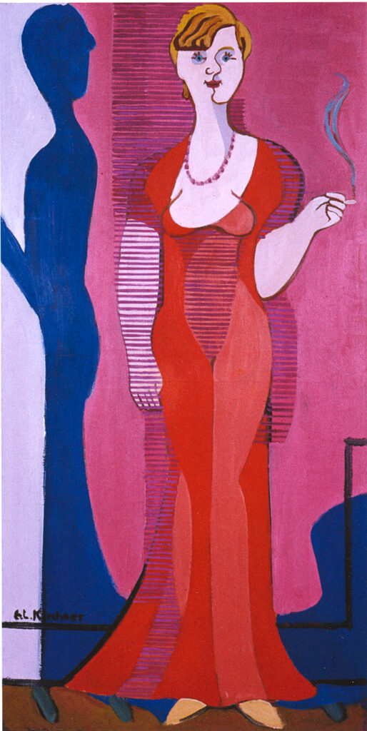 Blond Woman in a Red Dress, Portrait of Elisabeth Hembus (1932) - Ernst Ludwig Kirchner Tablo