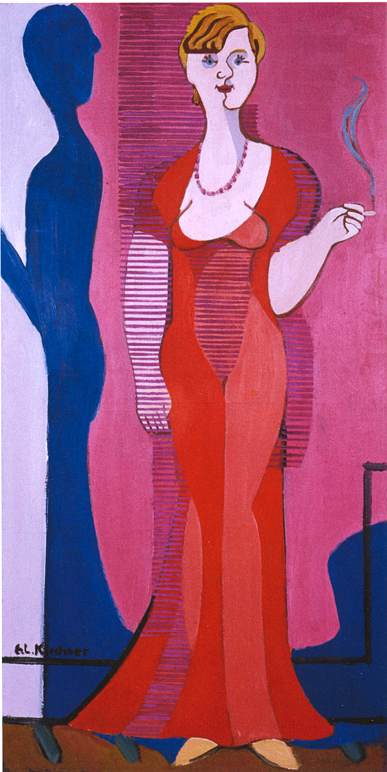 Blond Woman in a Red Dress, Portrait of Elisabeth Hembus (1932) - Ernst Ludwig Kirchner Tablo