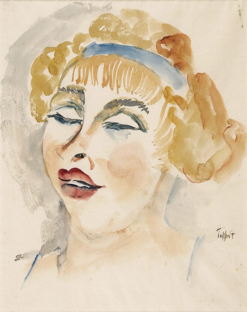 Blonder Weiblicher Kopf Mit Blauem Stirnband - Georg Tappert Tablo