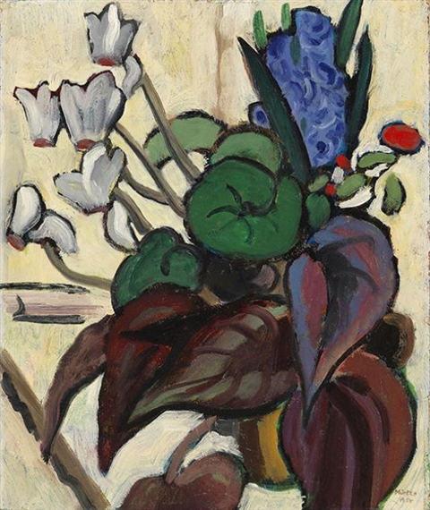 Blumen auf Weiß (Zyklamen und Hyazinthe) (1934) - Gabriele Münter Tablo