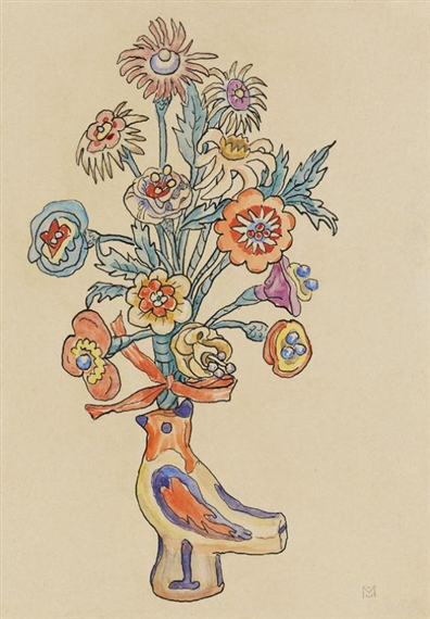Blumenblatt Vogelvase (1940) - Gabriele Münter Tablo