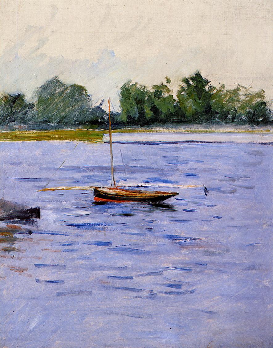 Boat at Anchor on the Seine (1890) - Gustave Caillebotte Tablo