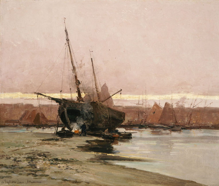 Boat at the beach (1874) - Ioannis Altamouras Tablo