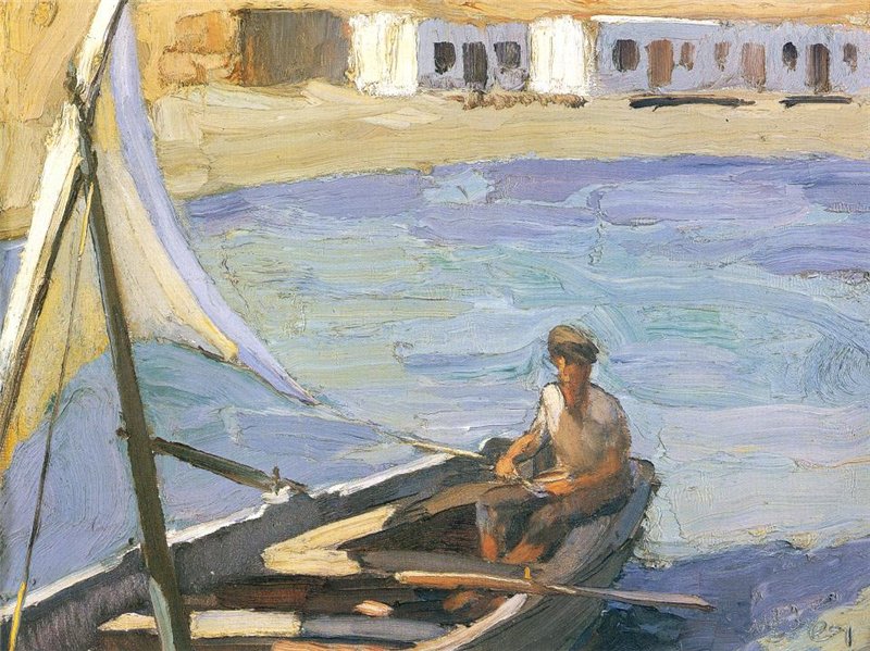 Boat with Sail (Panormos, Tinos) (1923) - Nikolaos Lytras Tablo